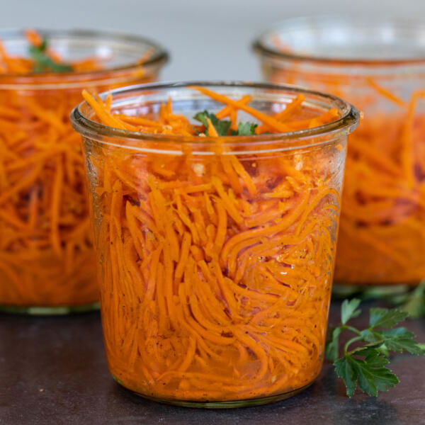 Jar with Korean Carrot Salad.
