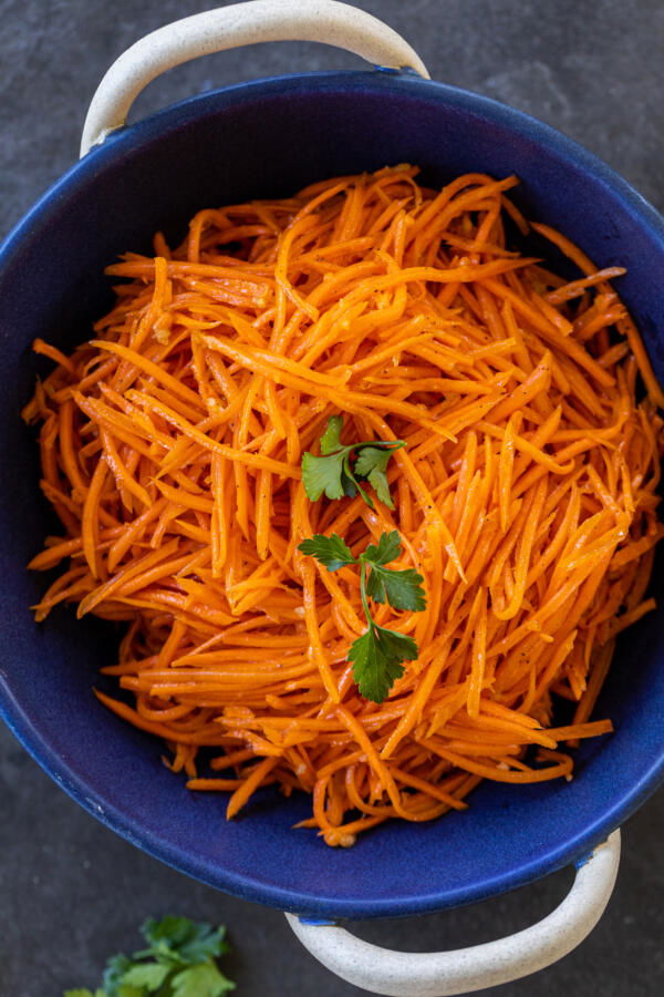 Korean Carrot Salad in a serving bowl.