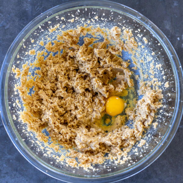Egg added to the butter sugar mixture.