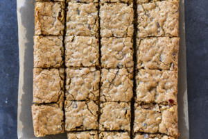 Sliced Oatmeal Cranberry Bars with Walnuts.