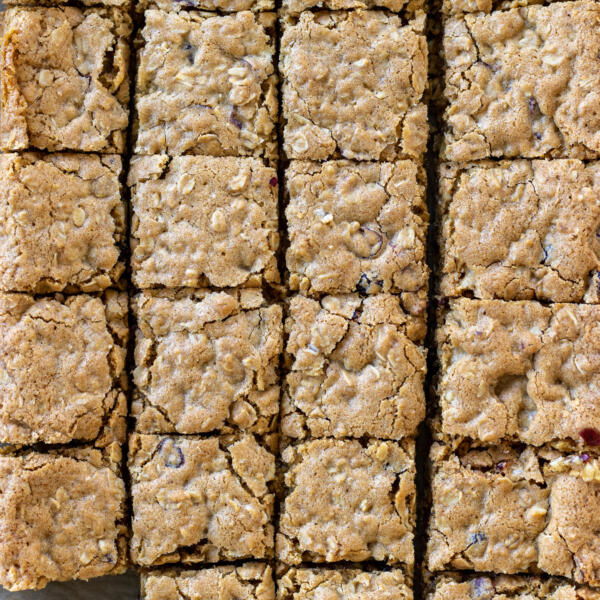 Sliced Oatmeal Cranberry Bars with Walnuts.