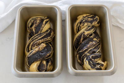 Poppy Seed Babka before baking in a pan.