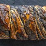 Poppy Seed Babka on a serving dish.