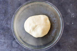 Kneaded babka dough in a bowl.