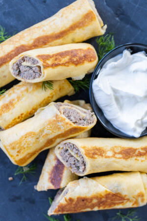 Serving tray with Blinchiki with Meat.