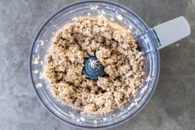 Meat blended in a food processor.