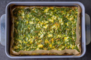 Cottage Cheese Egg Bake in a baking pan.