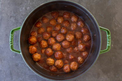 Cooked meatballs with sauce.