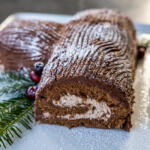 Yule Log Cake on a tray