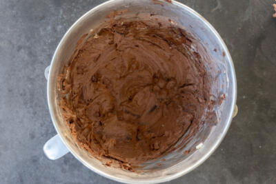 Chocolate butter cream in a bowl.