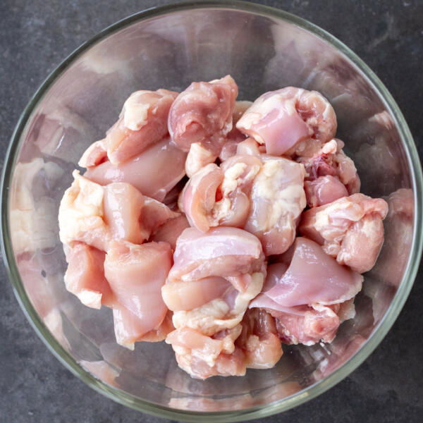 Chicken sliced up in a bowl.