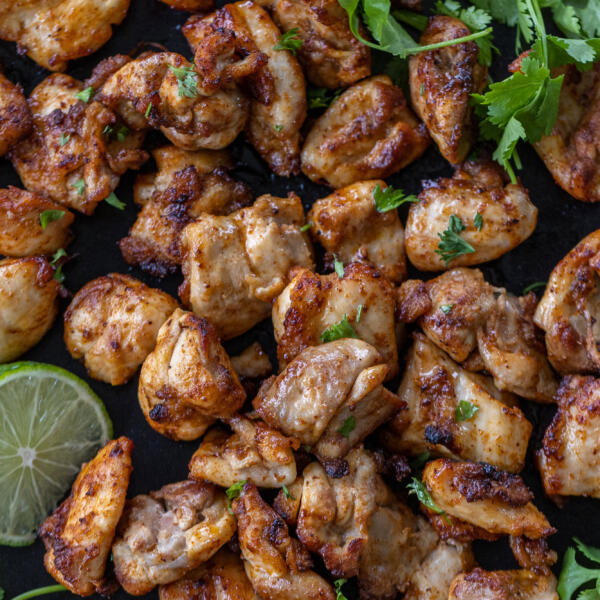 Air Fryer Chicken Bites on a serving tray.