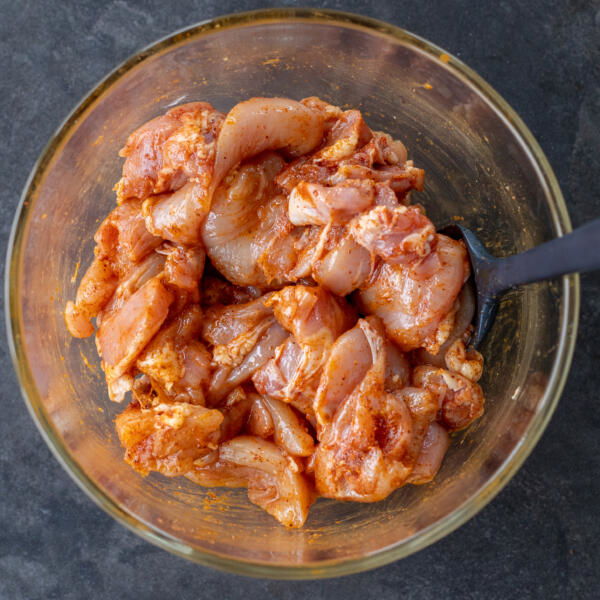 Chicken with seasoning.