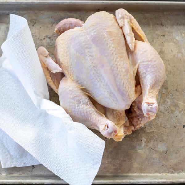 Chicken with a paper towel.
