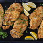 Baked Chicken Cutlets on a serving tray.