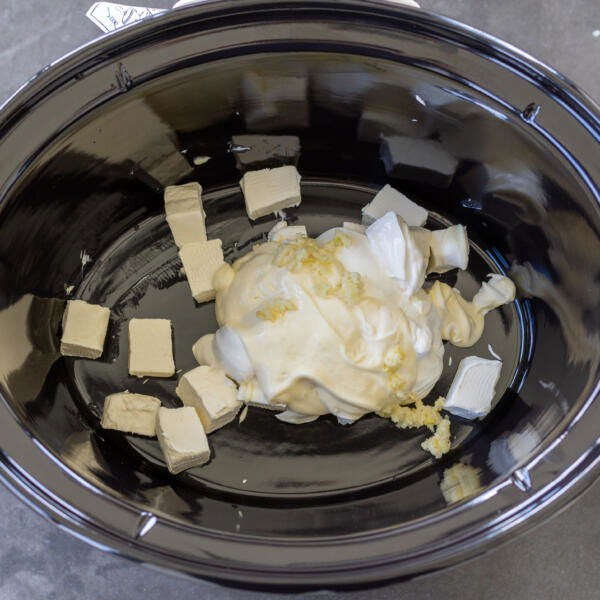 All the cream in a crock pot.