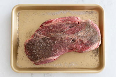 Seasoned beef with salt and pepper.