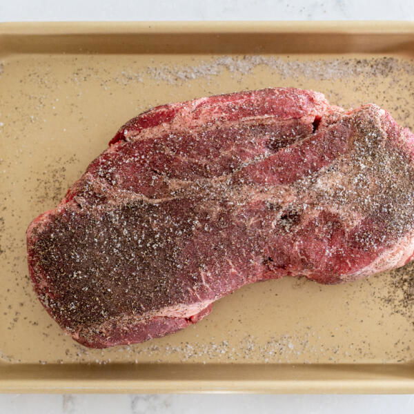 Seasoned beef with salt and pepper.