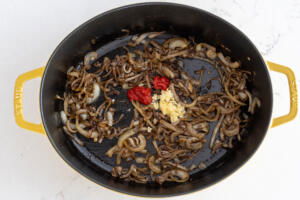 Golden onion with tomato paste and garlic.