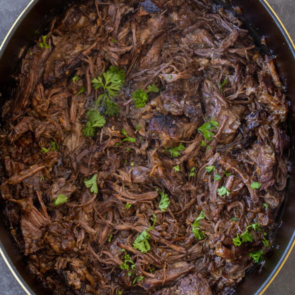 French Onion Pot Roast in a pot.