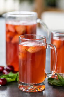 Kissel in a cup with strawberries.