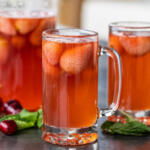 Kissel in a cup with strawberries.