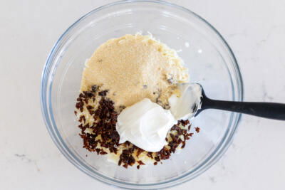 Stuffing ingredients in a bowl.