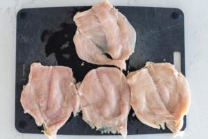 Chicken breast cut open.