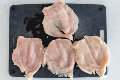 Chicken breast cut open.