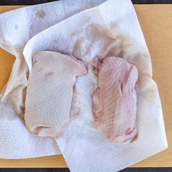 Duck breast on a paper towel.