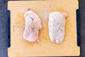 Duck breast with seasoning.