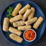 Plated Air Fryer Mozzarella Sticks.