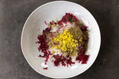 beets, lemon, salt, pepper and sugar in a bowl.