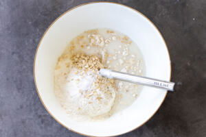All the bread ingredients in a bowl.