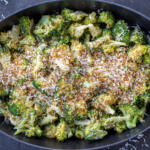 Serving tray with Roasted Broccoli Caesar Salad.