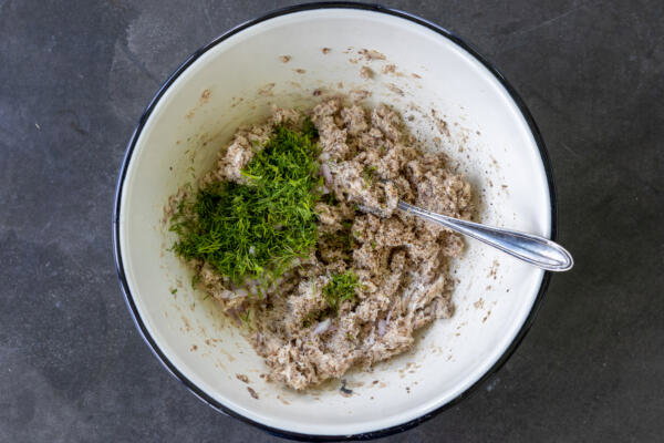Sardine Rillettes ingredients in a bowl.