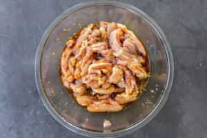 Chicken and teriyaki in a bowl.