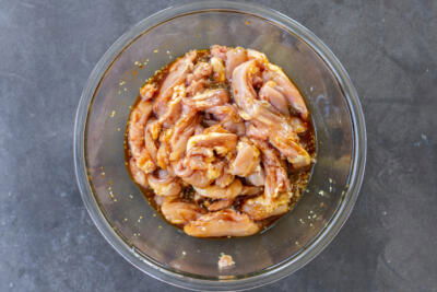 Chicken and teriyaki in a bowl.