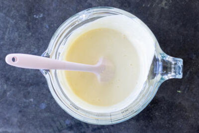 Egg with cottage cheese in a bowl.