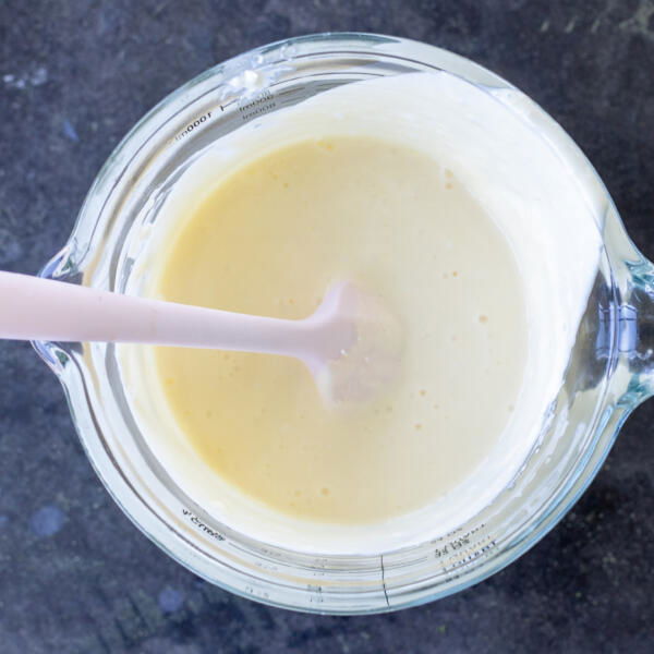 Egg with cottage cheese in a bowl.