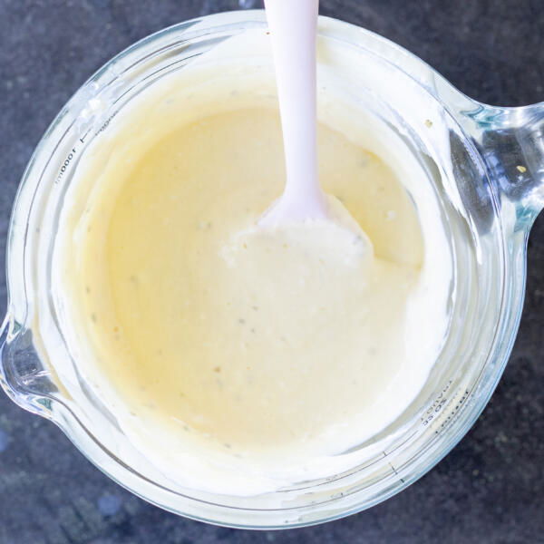 Baked Cottage Cheese Flatbread dough in a bowl.