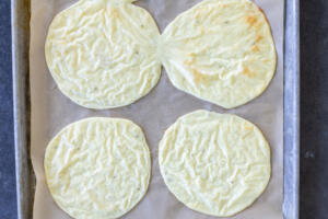 Baked Cottage Cheese Flatbread on a baking sheet.