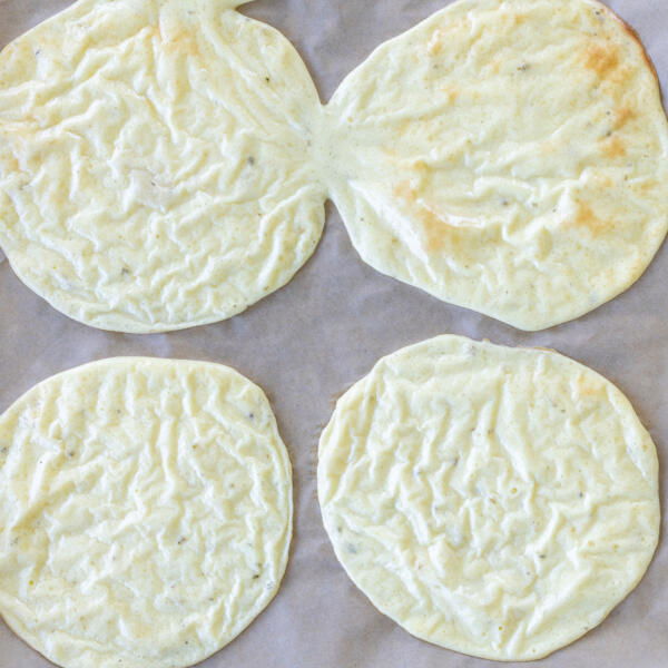 Baked Cottage Cheese Flatbread on a baking sheet.