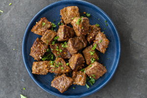 Plated Garlic Butter Steak Bites.