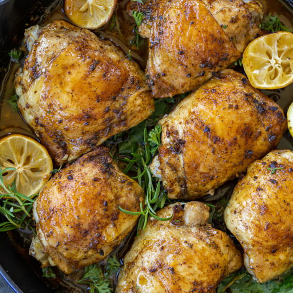 Baked Herb Roasted Chicken Thighs.