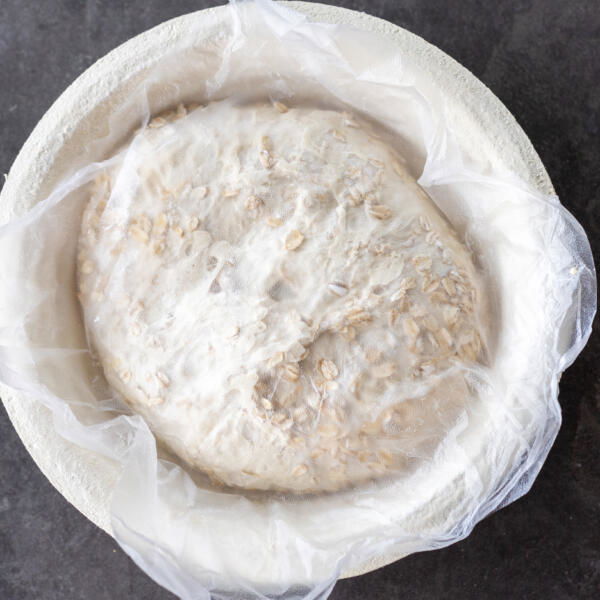 Oat Sourdough Bread in a bread mold.