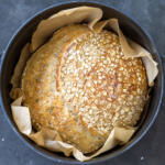 Oat Sourdough Bread baked in a dutch oven.