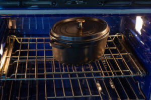 Dutch oven in a oven.