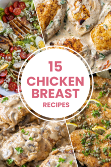 A collage of meals with chicken breast.