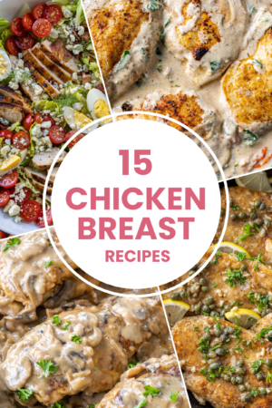 A collage of meals with chicken breast.